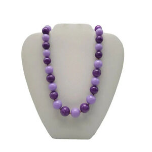 Purple Acrylic Beaded Necklace Gold Tone Spring Ring Closure Vintage